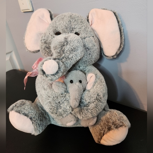 14in Mom Plush Mom With Me Two Elephants Baby And Mom - Picture 1 of 6